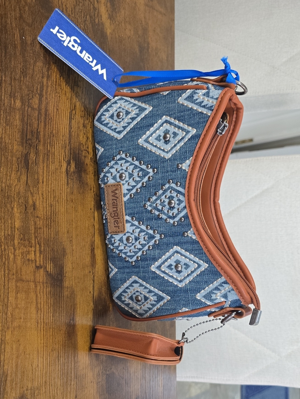 Wrangler Aztec Studded Denim Shoulder Bag with Mini Pouch
